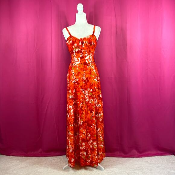 Vintage Dresses & Skirts - Vintage 60s 70s Paradise Hawaii sundress smocked hibiscus maxi dress , 10